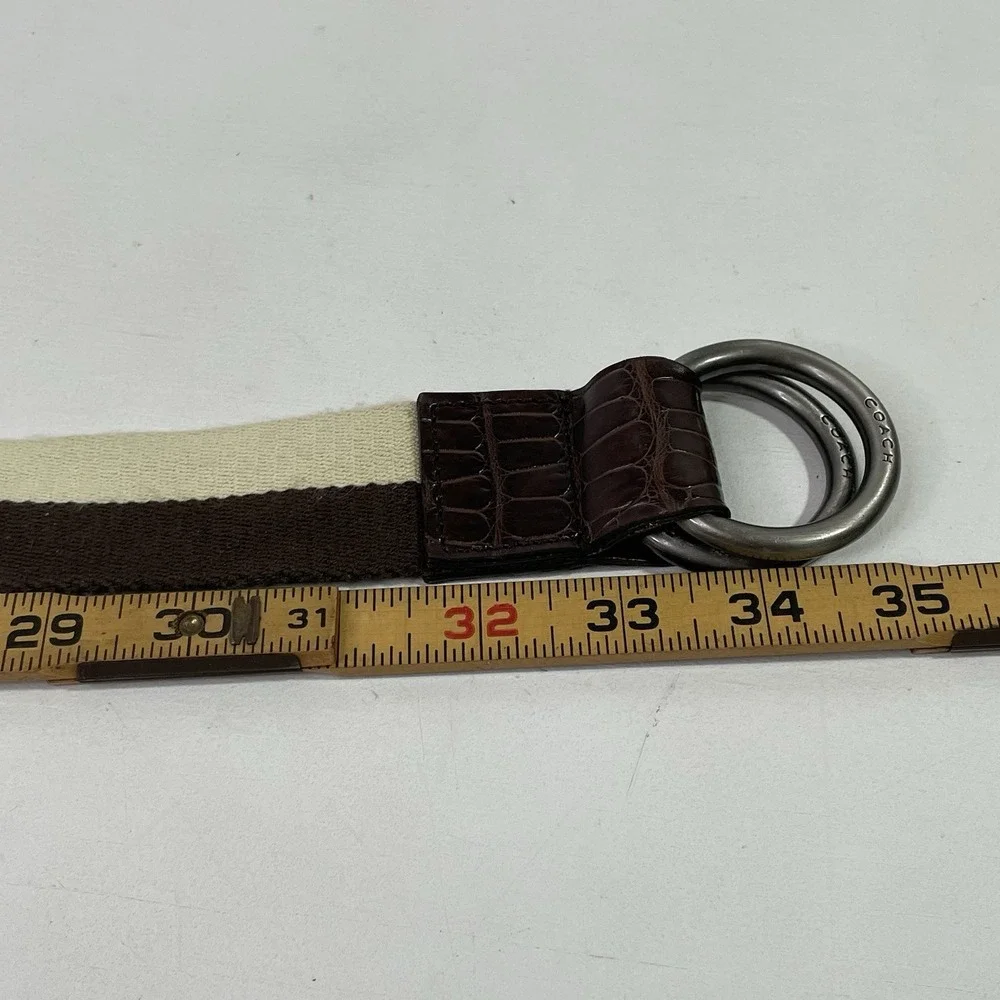 Coach Belt Leather & Canvas D-Ring Style Brown Beige 33